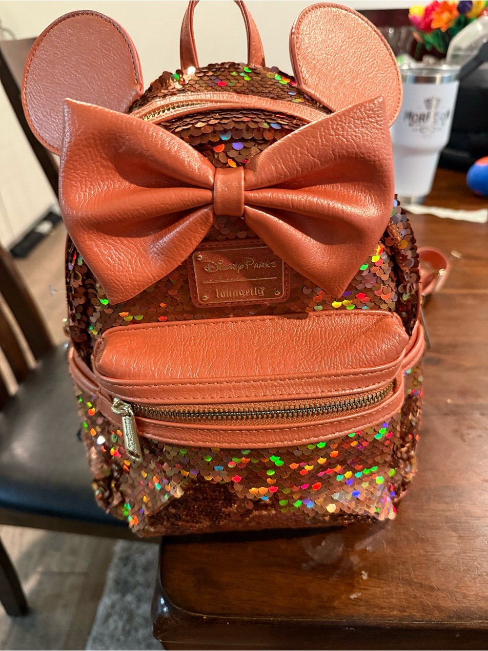 Loungefly Copper Sequin Minnie Ear Mini Backpack with Bow